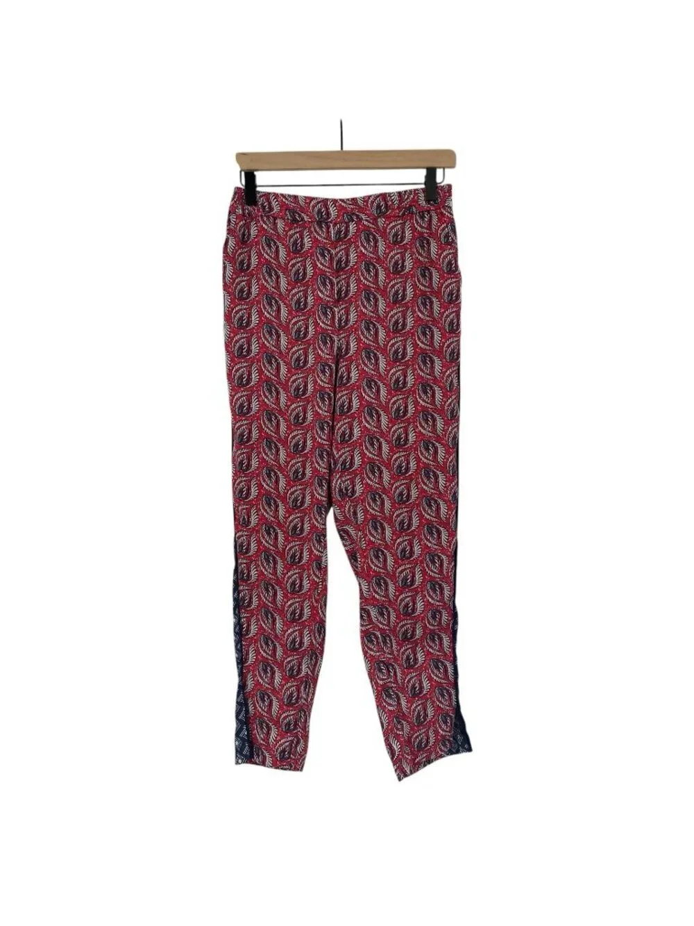 ETT:TWA Anthropologie Women's XS Pants Pull On Ankle Red Paisley Motif Boho